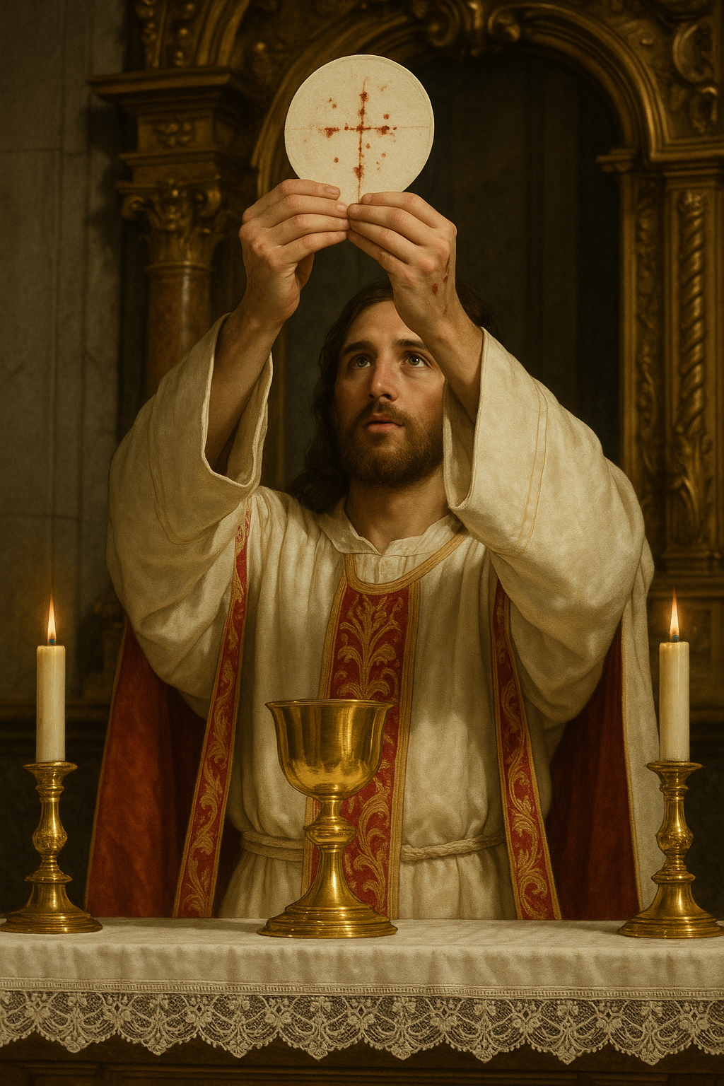 Nosso Senhor Jesus Cristo segurando a Santa Eucaristia